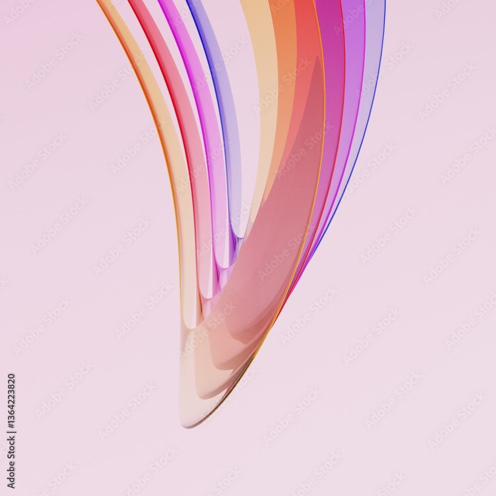 Fototapete 3d rendering abstract colorful ribbons glass background, dynamic flowing curve composition transpare