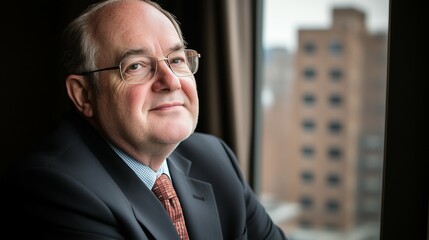 A focused business professional listens intently, exuding confidence and attentiveness in a formal setting.
