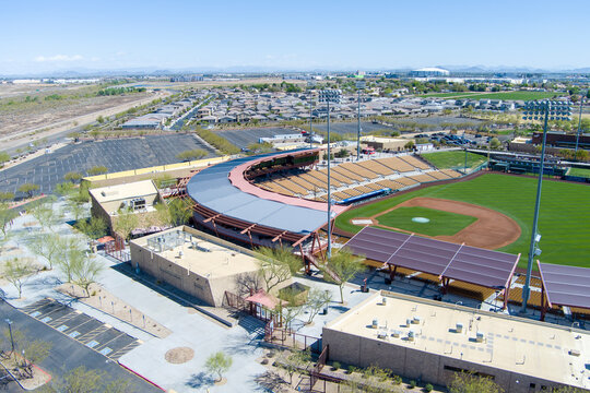 aerial shot of Camelback Ranch Glendale the spring training home of the Los Angeles Dodgers and the Chicago White Sox in Phoenix Arizona USA