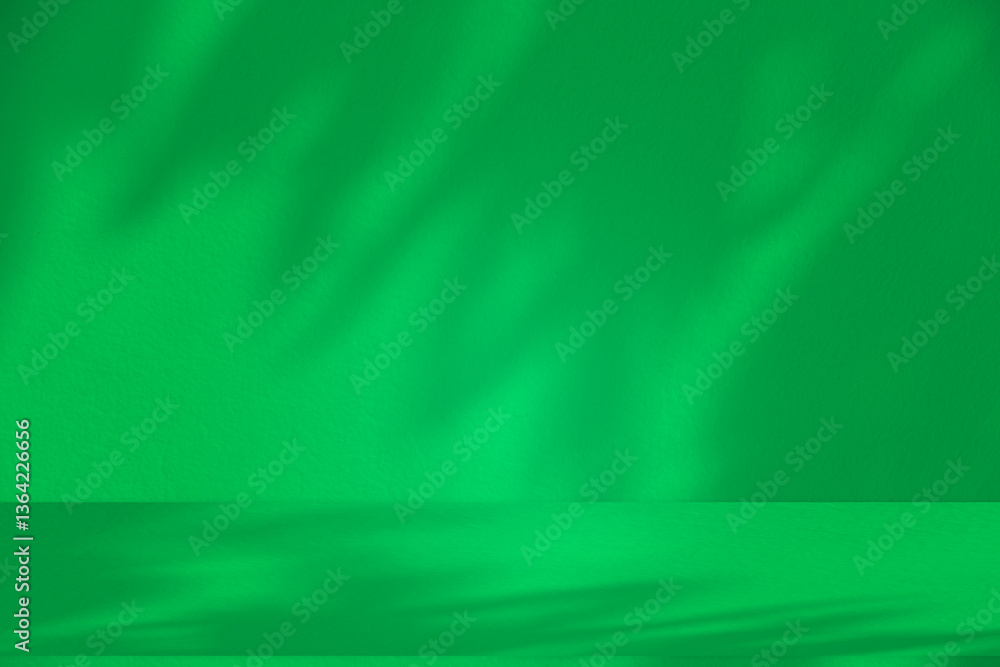 Poster wall interior background, studio and backdrops show products. with leaf shadow from window color gre