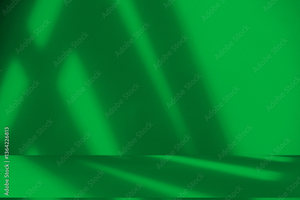 Aufkleber Wall interior background, studio and backdrops show products. with leaf shadow from window color green and white. background for text insertion and presentation of product	