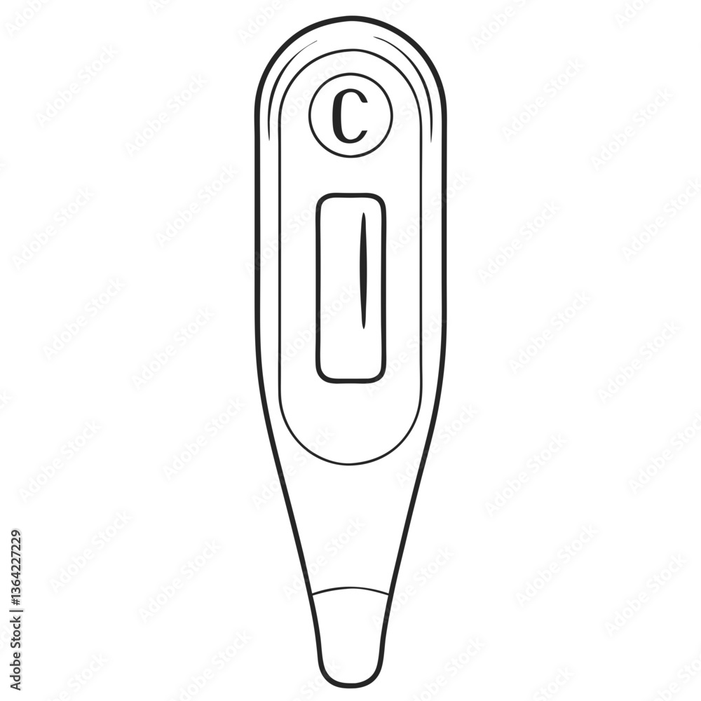 Poster a simple digital thermometer ready to measure body temperature for wellness, showing a clear celsius