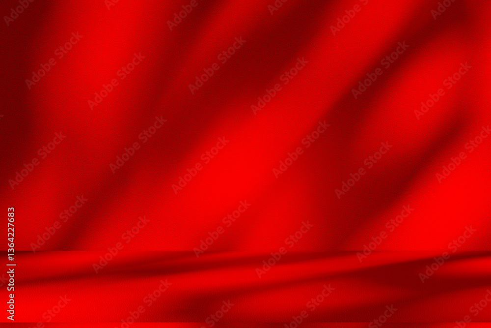 Poster Wall interior background, studio and backdrops show products.with shadow from window color Red background for text insertion and presentation product	