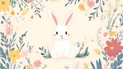 Cute Bunny in Floral Frame. (1)