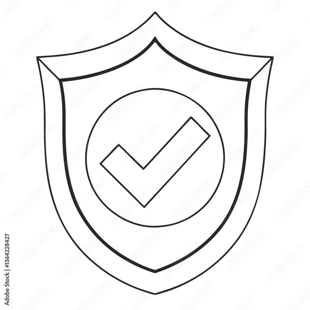 Poster a secure shield emblem signifying protection and approval, featuring a bold checkmark within a clean