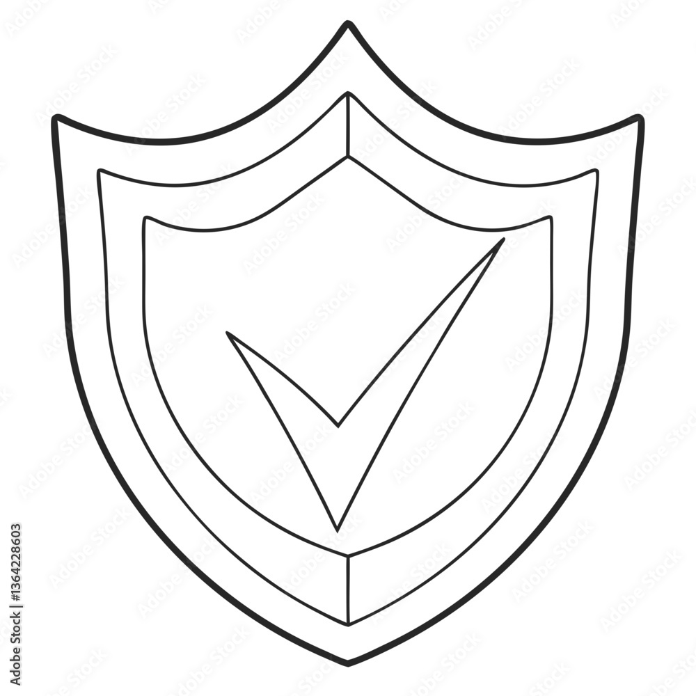 Poster a strong shield with a bold checkmark, symbolizing security and protection, rendered in a simple, cl