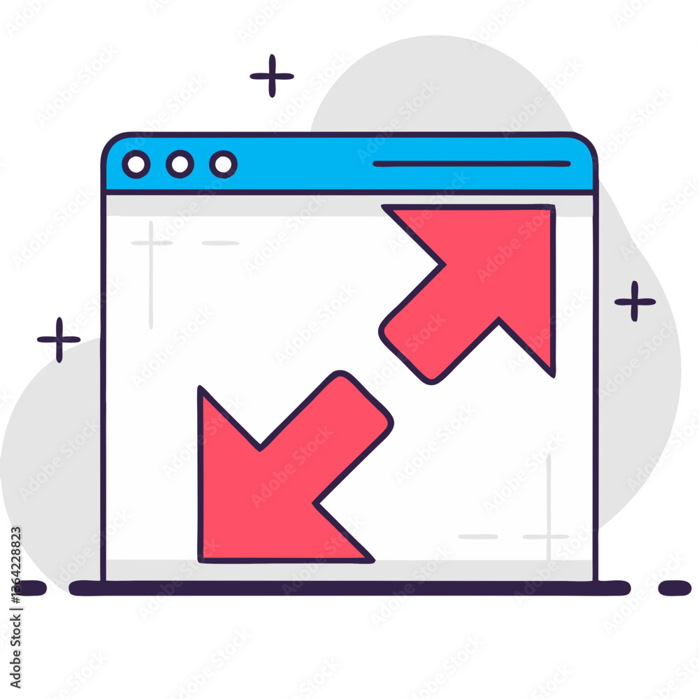 Poster expanding your digital horizons: a vibrant web browser icon featuring dynamic red arrows, showcasing
