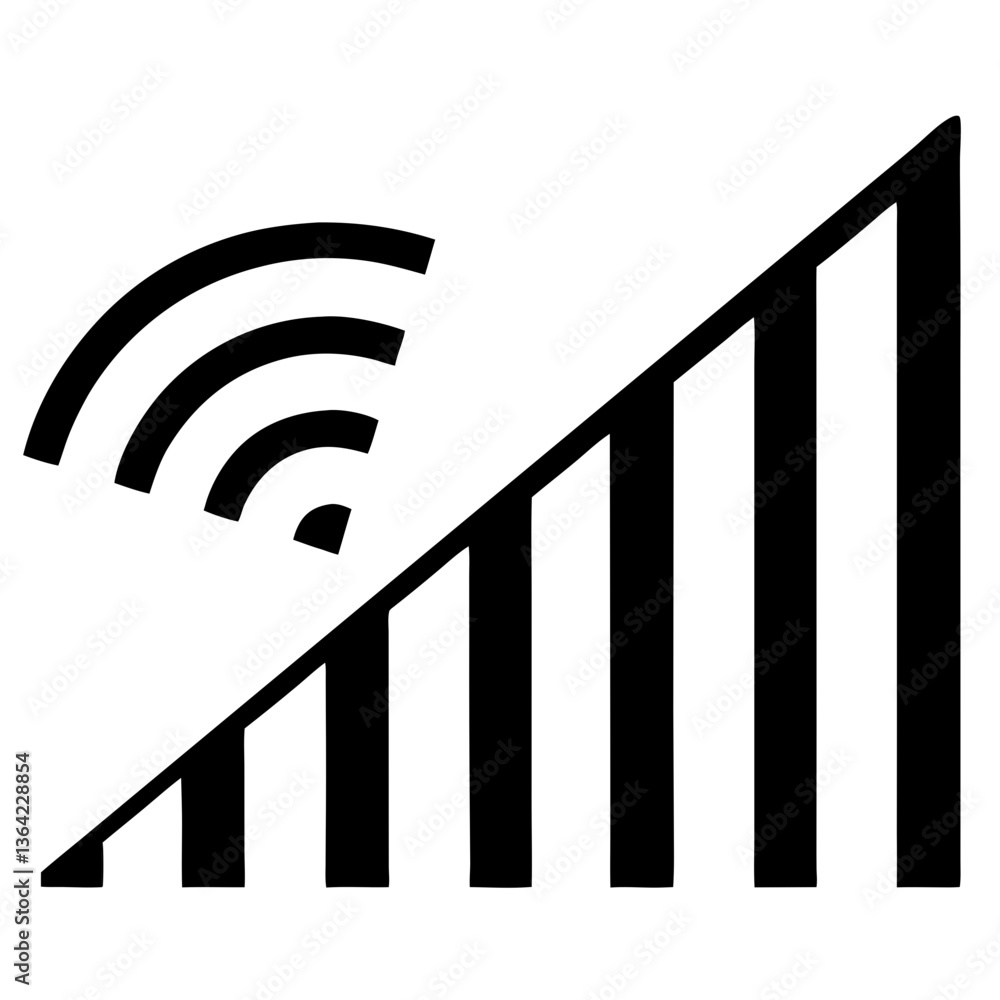 Poster rising signal strength, a wifi symbol merging with ascending bars, showcasing enhanced connectivity 