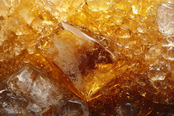 Ice cubes stacked in a neat pyramid, glistening under a bright light, reflecting cool shades of blue and white, creating a refreshing and chilled aesthetic.