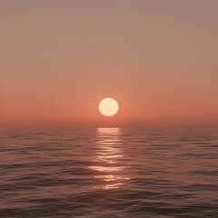 Fototapeta premium Calm ocean sunset; tranquil waters reflecting the sun; peaceful background ideal for meditation or travel brochures
