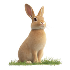 Fototapeta premium Cute Brown Rabbit Sitting on Grass with Curiosity