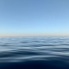 Obraz premium Calm ocean surface, clear blue sky, tranquil seascape, peaceful travel background
