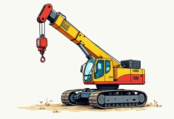 Whimsical book illustration featuring a crane with a colorful pattern, designed in a simple style reminiscent of children's books, highlighted by pencil-like details on a white background.
