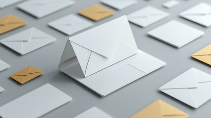 Modern minimalistic envelopes arrangement in various sizes, showcasing innovative stationery design and visual appeal.