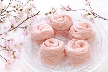 さくらそうめん　さくら素麺　桜そうめんと桜の花