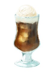 アイスクリームがのったコーヒーフロートの水彩イラスト