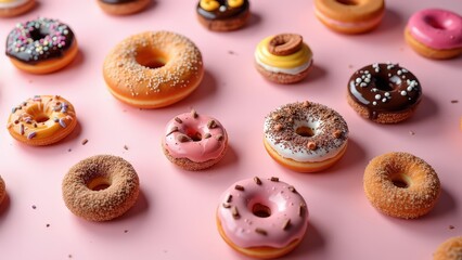 Fototapeta premium Freshly Baked Donuts with Various Glazes and Toppings - Generative AI