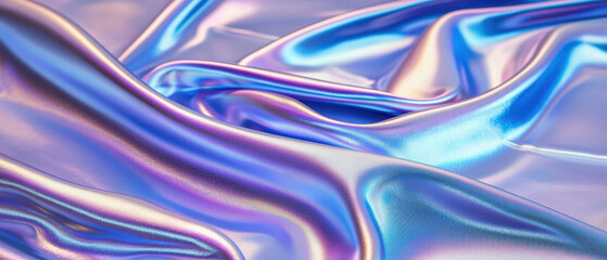 Fototapeta premium A shimmering, iridescent fabric drapes elegantly, showcasing a blend of blue and purple hues that reflect light in captivating ways.