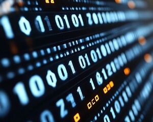 Obraz premium Binary code displays digital information on a dark computer screen