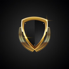 Obraz premium Best quality premium golden badges and labels vector set. Shield icon with laurel wreath vector set. Premium quality stamp, gold labels and best offer badges collection