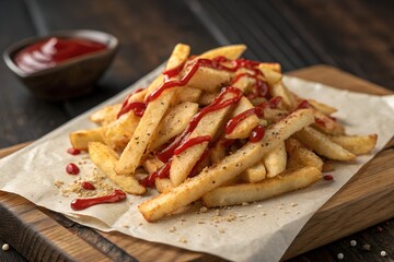 Crispy Golden French Fries with Ketchup Delicious Fast Food Photography