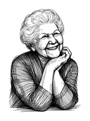 lineart sketch drawing - grandmother happy face (artwork 4)