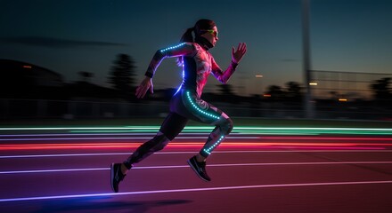 Dynamic Nighttime Run with Neon Lights