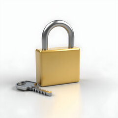 Gold Padlock with Key | Security Lock Icon | Safety & Protection Symbol