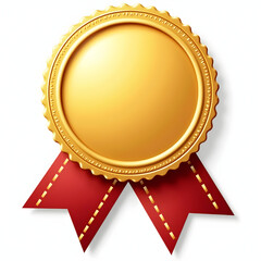 Gold Medal with Red Ribbon | Award Badge Icon | Winner Achievement Symbol