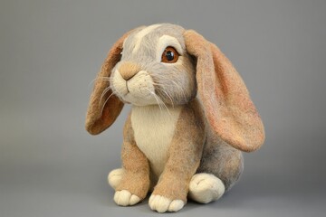 French lop rabbit sitting, oversized ears, soft detailed fur, isolated.
