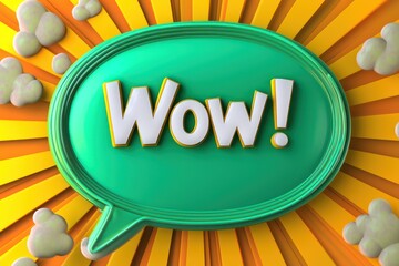 Bright Neon Green Bubble, Wow in White on Stripes.