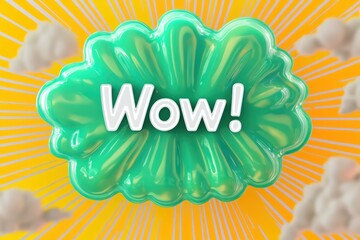 Neon Green Bubble with Wow White Text, Yellow Stripes.