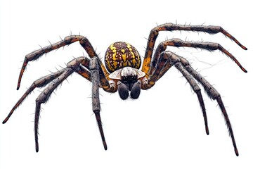 Giant golden orb-weaver spider with legs fully extended, intricate web patterns, isolated.