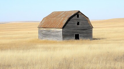 Obraz premium Old weathered barn in a golden field.