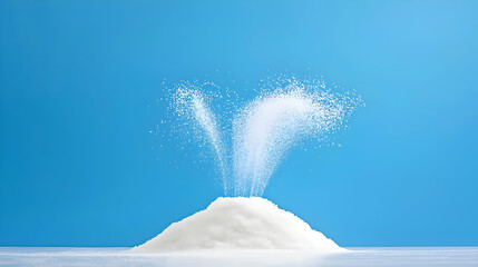 White Sugar Powder Splash On Blue Background