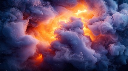 Fototapeta premium Clouds Ethereal, dramatic cloudscape with vibrant orange core, surrounded by dark billows