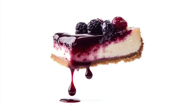 A Slice Of Delicious Cheesecake With Berry Drizzle On Top - Powered by Adobe
