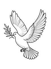 Obraz premium One continuous line drawing of dove of peace flying with olive twig. Bird and branch symbol of peace and freedom in simple linear style. Pigeon icon. Doodle vector illustration