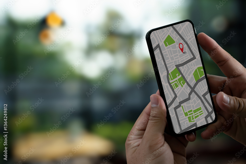 Poster gps map to route destination network connection location street map with gps icons navigation