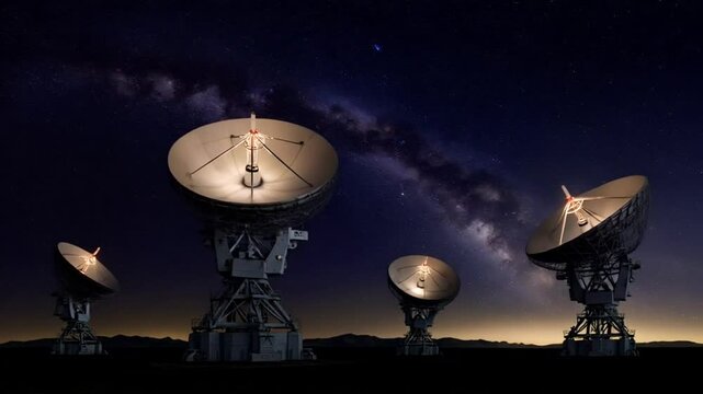 Starry Night's Cosmic Search: Radio Telescopes Under Milky Way