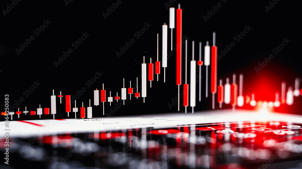 Aufkleber market analysis: the dynamic interplay of financial data is captured in a close-up shot of candlesti