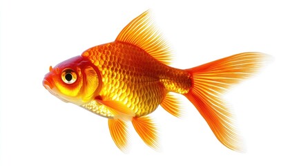 Goldfish swimming, bright orange scales, realistic water reflections, isolated.