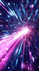 Colorful beams explode from a bright center with cosmic, dynamic energy