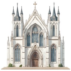 Fototapeta premium Elegant Gothic Church Facade Architectural Illustration of a Grand Religious Building.