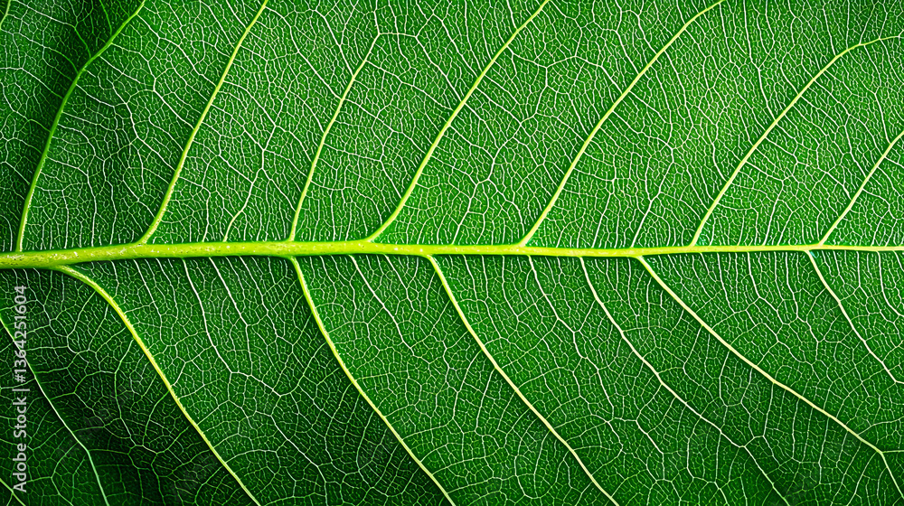 Poster detailed macro shot of a green leaf showing veins and delicate cellular structure with natural textu