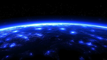 Obraz premium Blue Earth at Night City Lights from Space, Global Illumination