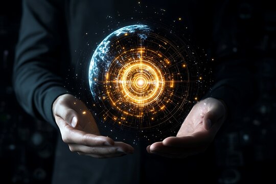 Hologram Earth in Hands