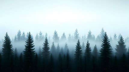 Fototapeta premium Misty Pixelated Pine Forest Landscape