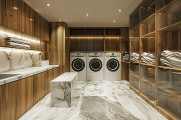 Vibrant Color Image of Marble and Wooden Laundry Room