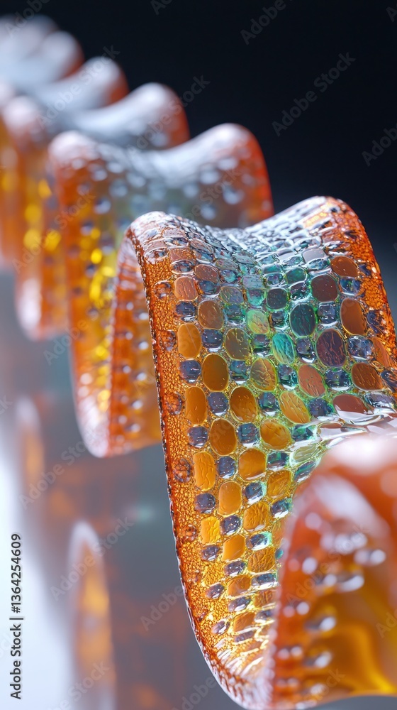 Poster colorful translucent wave pattern with honeycomb texture